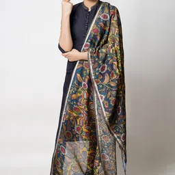 Unnati Silks Ethnic Motifs Printed Cotton Silk Kalamkari Dupatta With Zari-picture-7