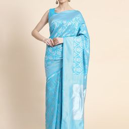 AVANTIKA FASHION Women Blue & Silver-Toned Woven Design Zari Pure Silk Kanjeevaram Saree-27