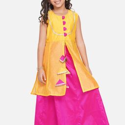 Modish Couture Girls High Slit Gotta Patti Chanderi Silk Kurta With Skirt-image-20
