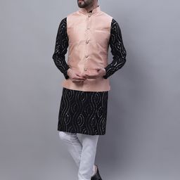 SOJANYA Men Leheriya Embroidered Sequinned Pure Cotton Kurta With Churidar & Nehru Kurta-picture-35