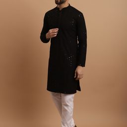 SOJANYA Ethnic Embroidered Sequinned Pure Cotton Kurta & Churidar With Nehru Jacket-picture-54