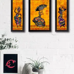 eCraftIndia Set of 3 Multicoloured Dancing Lady UV Wall Art-31