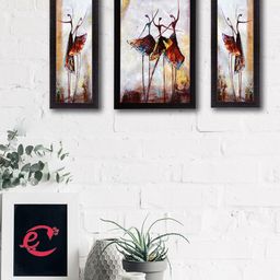 eCraftIndia Set of 3 Multicoloured Dancing Lady UV Wall Art-4