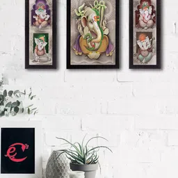 eCraftIndia Set of 3 Multicoloured Lord Ganesha UV Wall Art-12