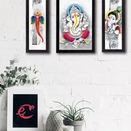 eCraftIndia Set of 3 Multicoloured Lord Ganesha UV Wall Art-45