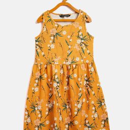 Uptownie Lite Girls Yellow Floral Printed Dress-image-18