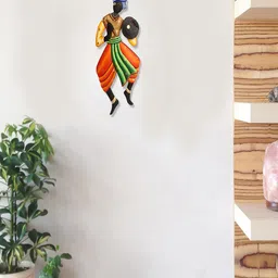 eCraftIndia Orange & Green Handcrafted Musician Tribal Man Wall Hanging-14