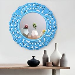 VAS collection home Blue Textured Wooden Wall Mirror-image-60