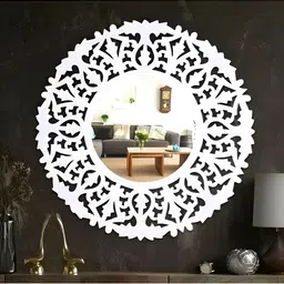 VAS collection home White Floral Patterned Wooden Wall Mirror-image-66