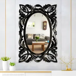 VAS collection home Black Floral Patterned Wooden Wall Mirror-24