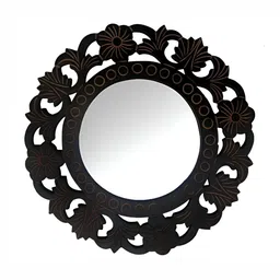 VAS collection home Brown Floral Patterned Wooden Wall Mirror-image-86