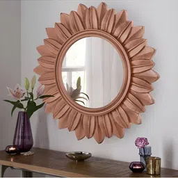VAS collection home Brown Floral Patterned Wooden Wall Mirror-39