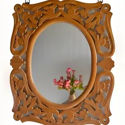 VAS collection home Brown Floral Patterned Wooden Wall Mirror-56