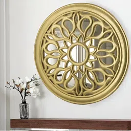 VAS collection home Brown Floral Patterned Wooden Wall Mirror-14