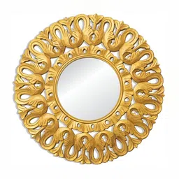 VAS collection home Floral Patterned Wooden Round Wall Mirror-image-67