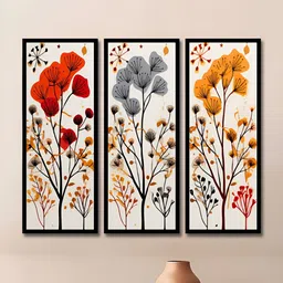 WENS Red & Yellow 3 Pieces Synthetic Wooden Floral and Botanical Paintings Wall Art-image-98