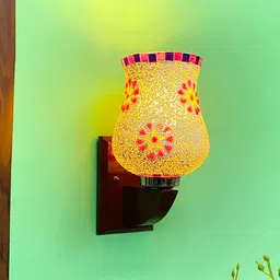 foziq White & Yellow Textured Glass Wall Lamp-14
