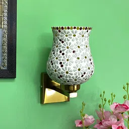 foziq White & Yellow Textured Glass Wall Lamp-18