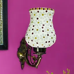 foziq White & Yellow Textured Glass Wall Lamp-16