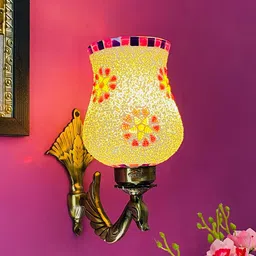 foziq White & Yellow Textured Glass Wall Lamp-17