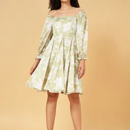 Honey by Pantaloons Floral Printed Off-Shoulder Puff Sleeves Smocked Fit & Flare Dress-image-59