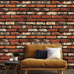 Jaamso Royals Brown & Red Brick Printed Waterproof PVC Vinyl Wall Sticker-image-10