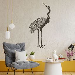 KAYRA DECOR Grey & Black Crane Design Self Wall Painting Stencil-3