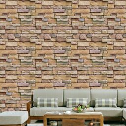 Jaamso Royals Brown Color Stone Brick Self Adhesive Removable Wallpaper-image-60