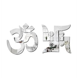 Wall1ders Silver Toned 2 Pieces Acrylic Om Swastik Mirror Wall Stickers-25