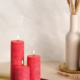 Parkash Candles 3-Pcs Red & White Marble Finish Rose Scented Pillar Candles-28
