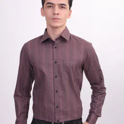 LOUIS STITCH Comfort Regular Fit Vertical Striped Spread Collar Pure Cotton Formal Shirt-image-82