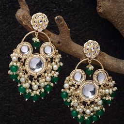 ZENEME Floral Kundan Drop Earrings-10