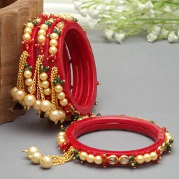ZENEME Set Of 4 Beaded Non-Allergic Plastic Bangles-18
