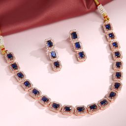 justpeachy Oxidised Gold-Plated Blue Stone Studded Jewellery Set-image-19