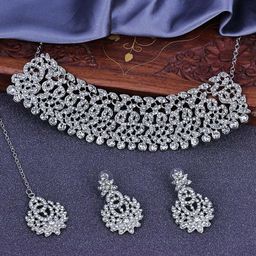 Sukkhi Rhodium-Plated Stone-Studded Necklace & Earrings-image-10