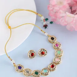 House of Pataudi Gold-Plated Stone-Studded & Beaded Jewellery Set-57