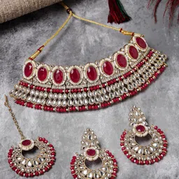 Sukkhi Gold-Plated Kundan Studded & Beaded Choker Necklace Jewellery Set-43