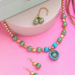 AKSHARA Gold Plated Stone Studded & Beaded German Silver Jewellery Set-image-36