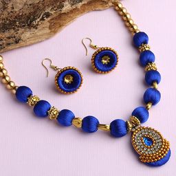 AKSHARA Blue Ethnic Handcrafted Silk Thread Necklace Set-38