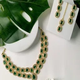 I Jewels Gold Plated Artificial Stones Studded Jewellery Set-image-3