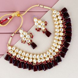 LUCKY JEWELLERY Gold-Plated Kundan Studded Jewellery Set-image-12