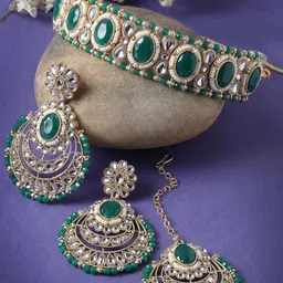 Sukkhi Gold-Plated Kundan-Studded & Beaded Jewellery Set-58