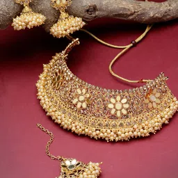 Sukkhi Gold-Plated Kundan-Studded & Beaded Jewellery Set With Maang Tika-picture-30