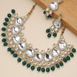 OOMPH Kundan Studded & Beaded Necklace & Earrings Set-image-18