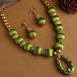 AKSHARA Gold-Plated & White Silk Thread Jewellery Set-image-74