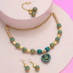 AKSHARA Gold-Plated Stone-Studded & Beaded Jewellery Set-12