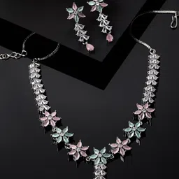 ZENEME Rhodium-Plated AD Studded-beaded Jewellery Set-image-9
