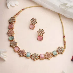 SukkhiGold-Plated Artificial Stones Studded Floral Necklace & Earrings-17
