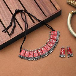 CARDINAL Women Red Chocker Necklace & Earrings Jewellery Set-picture-2