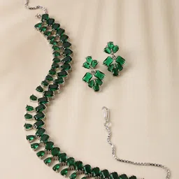 ZENEME Rhodium-Plated AD-Studded Jewellery Set-31